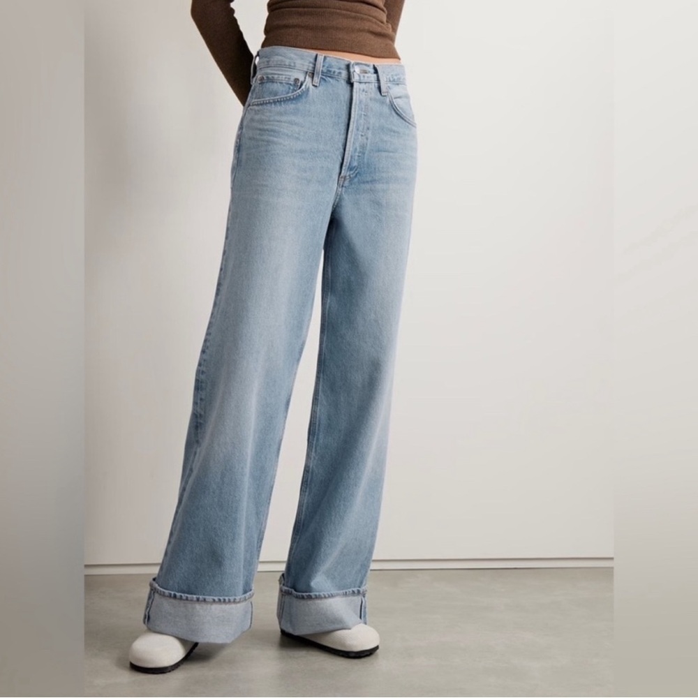 AGOLDE Wide Leg Jeans Dame High Rise Cuffed Jeans Light Wash Size 33